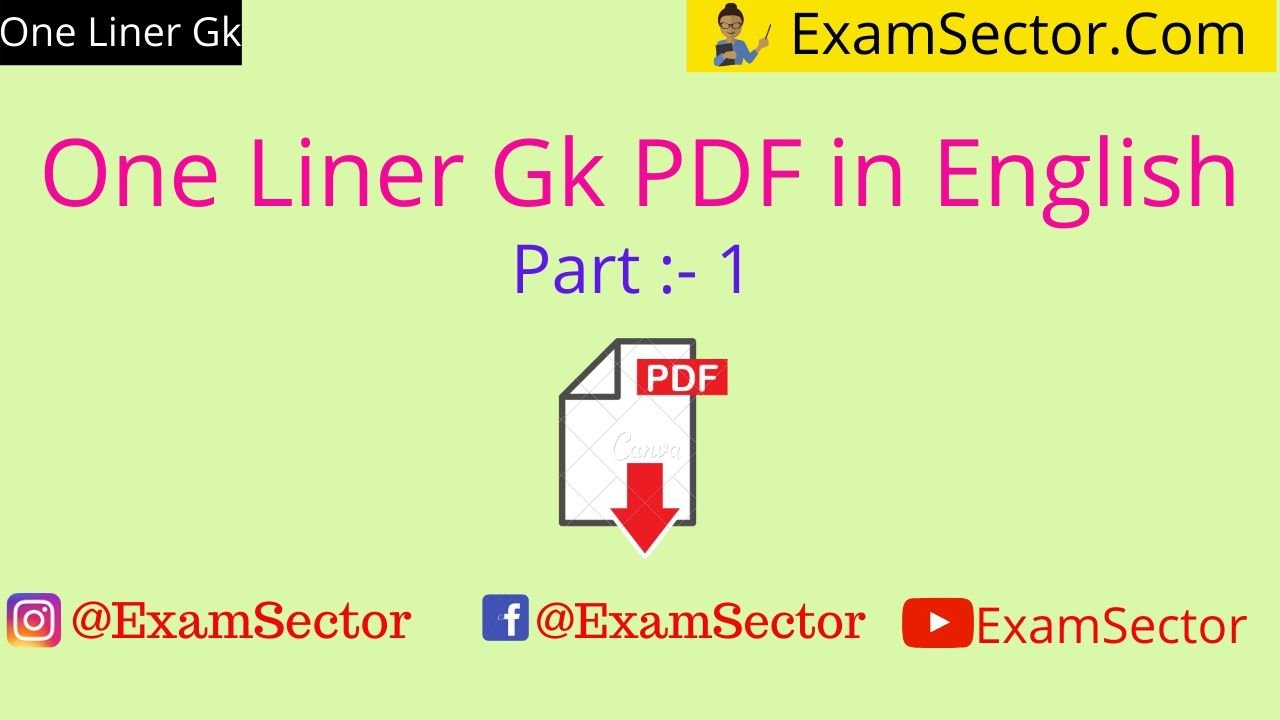 One Liner Gk PDF in English ,