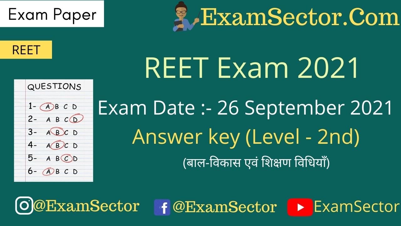 REET Exam Paper 26 September 2021 Level 2nd (CDP) Answer Key