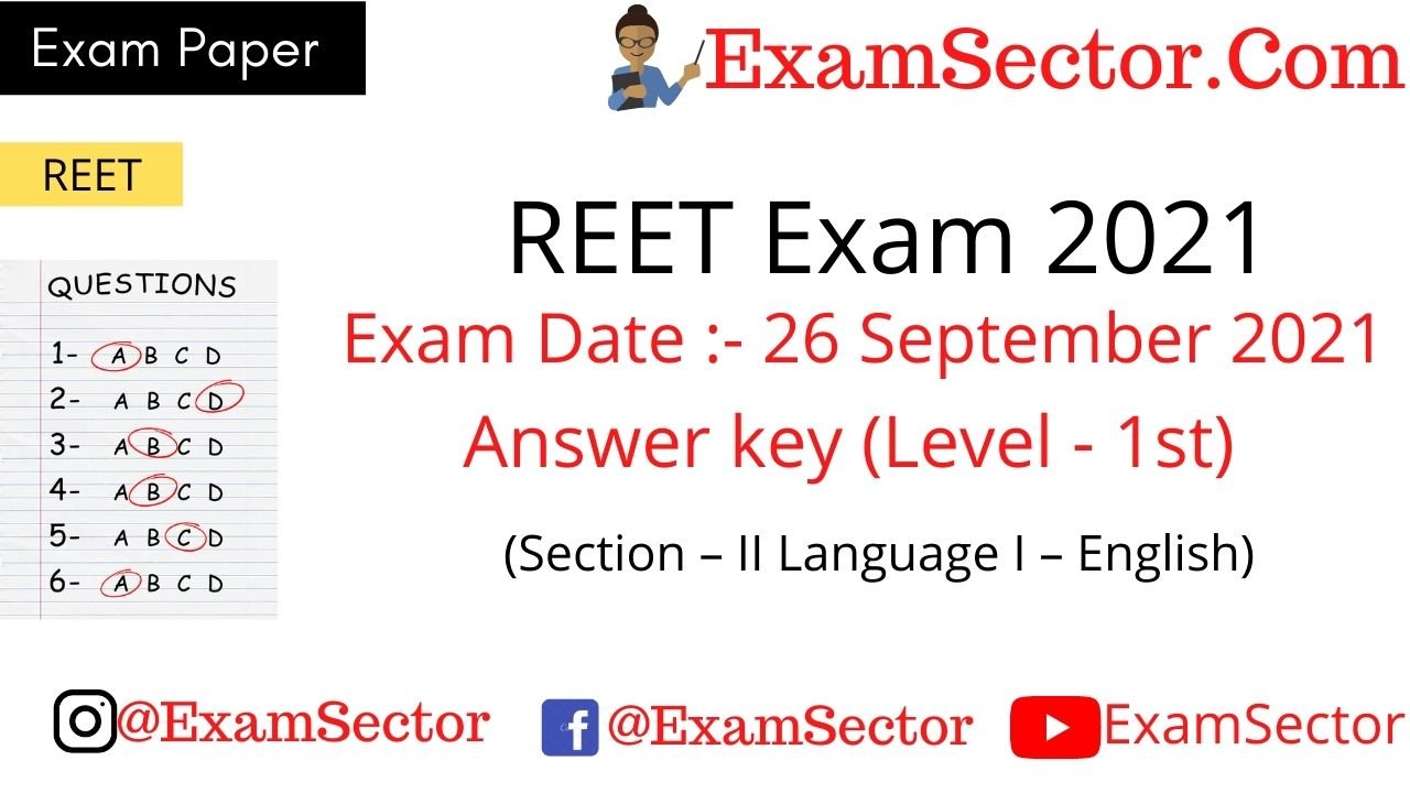 REET Level 1 Exam Paper 26 Sep 2021 Answer Key.