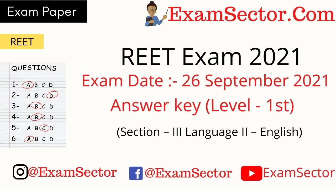 REET Level 1 Exam Paper 26 Sep 2021 Answer key