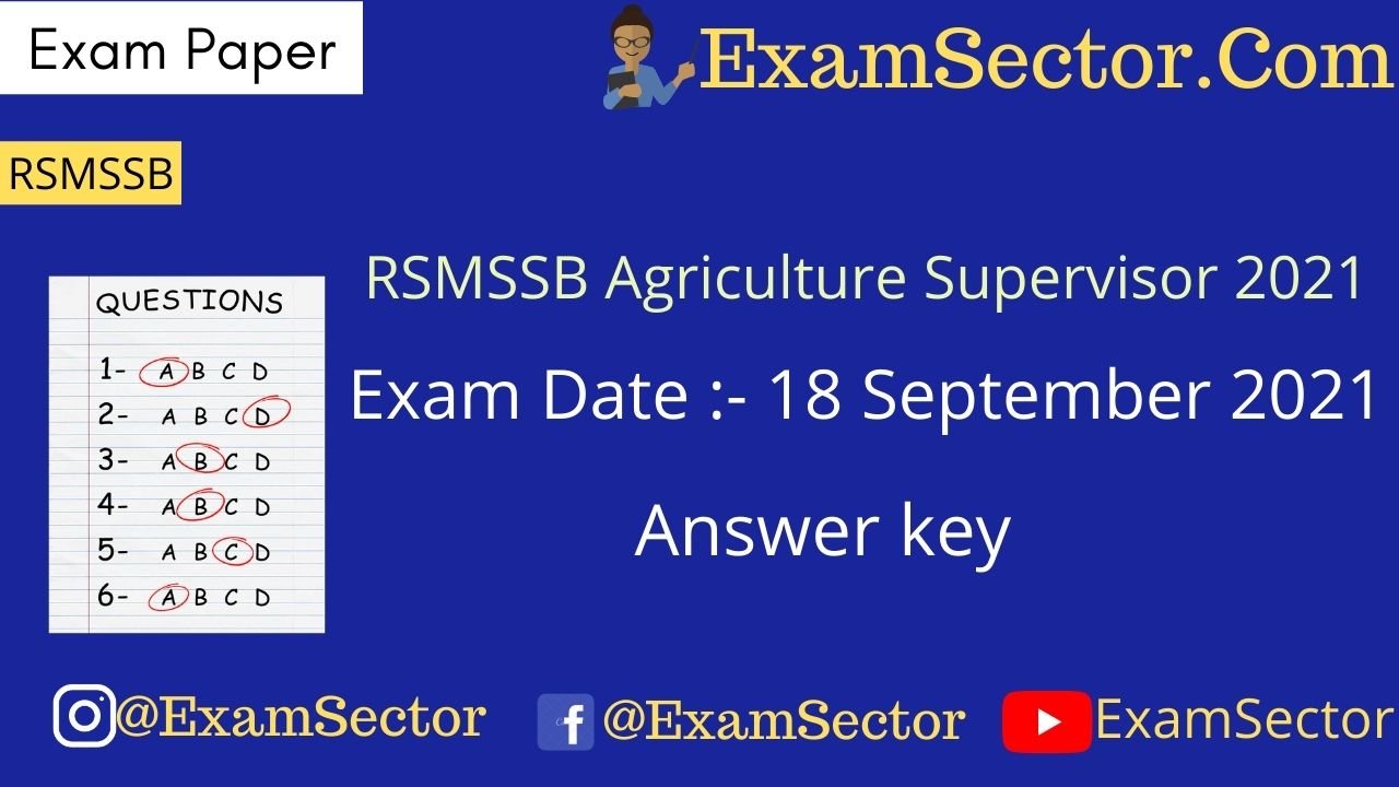 RSMSSB Agriculture Supervisor 18 September 2021
