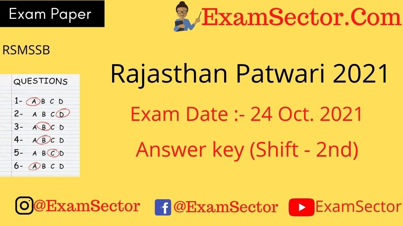 RSMSSB Rajasthan Patwari Exam Paper 24 Oct 2021