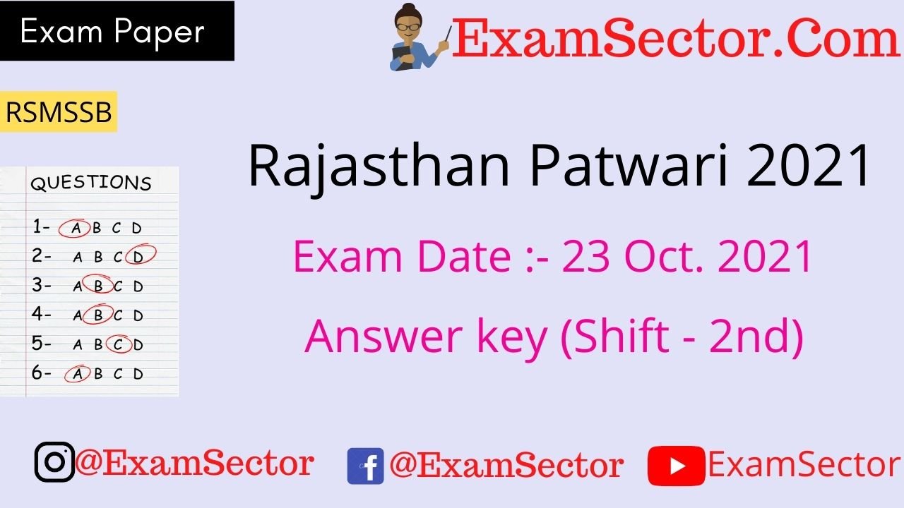 Rajasthan RSMSSB Patwari Exam 23 october 2021