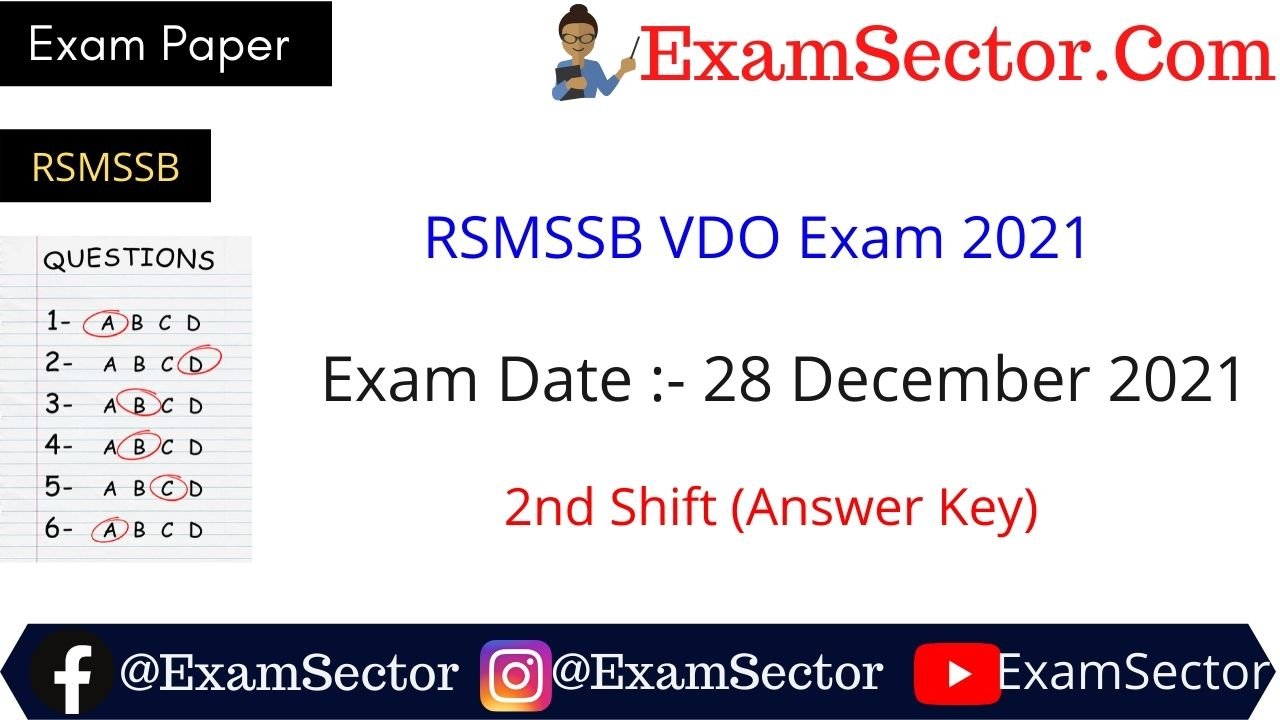 RSMSSB VDO Exam Paper 28 Dec 2021 (Evening Shift)