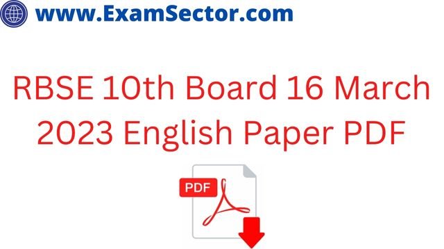 RBSE 10th Board 16 March 2023 English Paper PDF