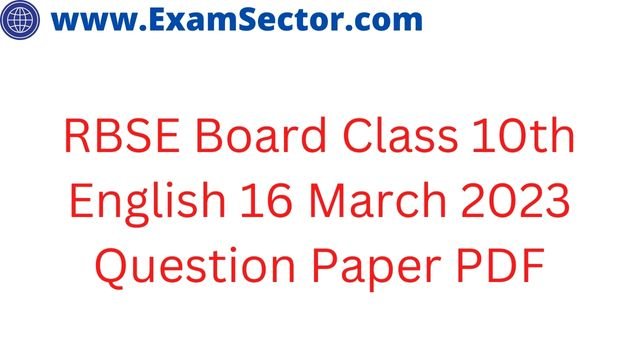 RBSE Board Class 10th English 16 March 2023 Question Paper
